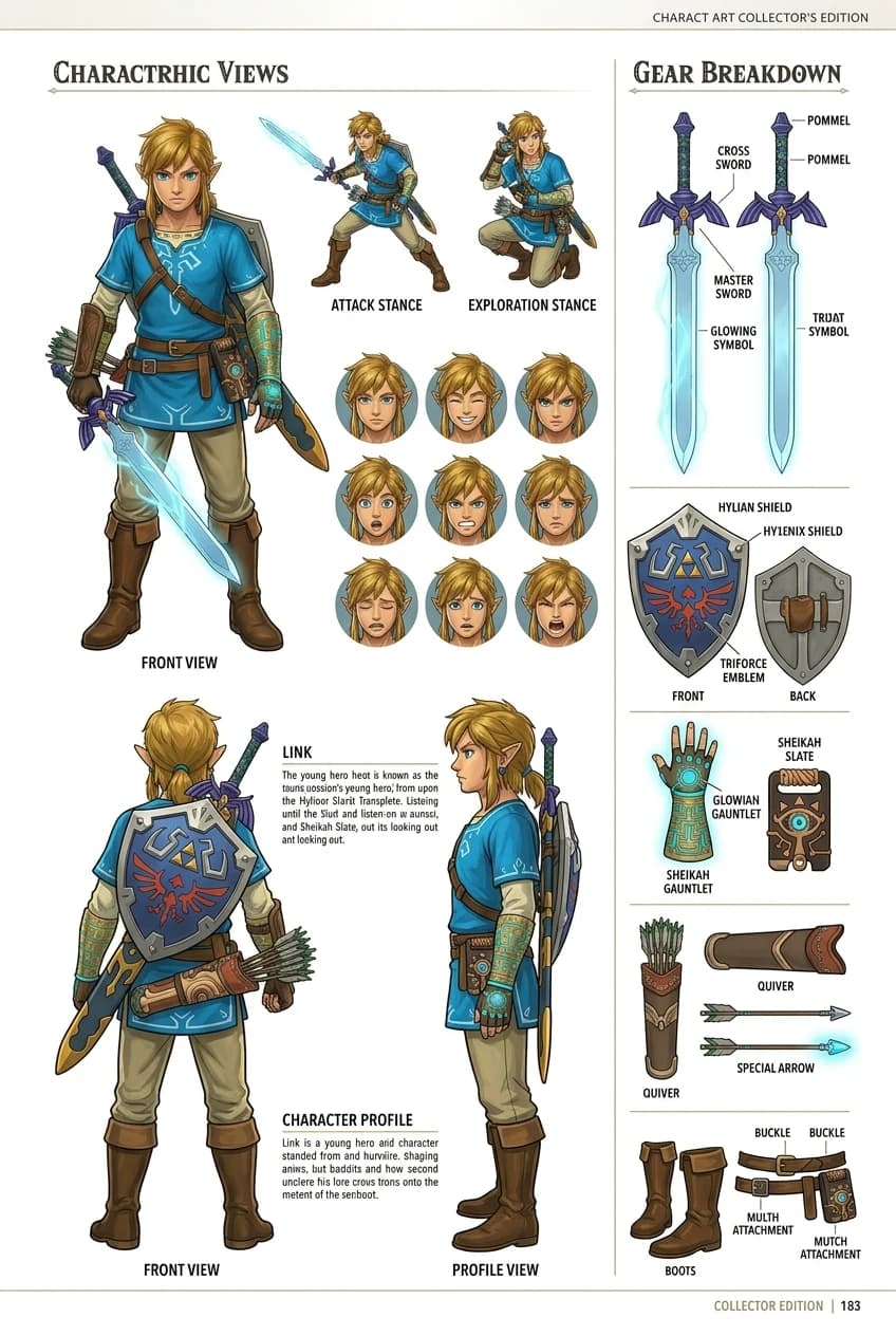 Kembangkan referensi karakter jadi lembar desain lengkap Setelah diproses