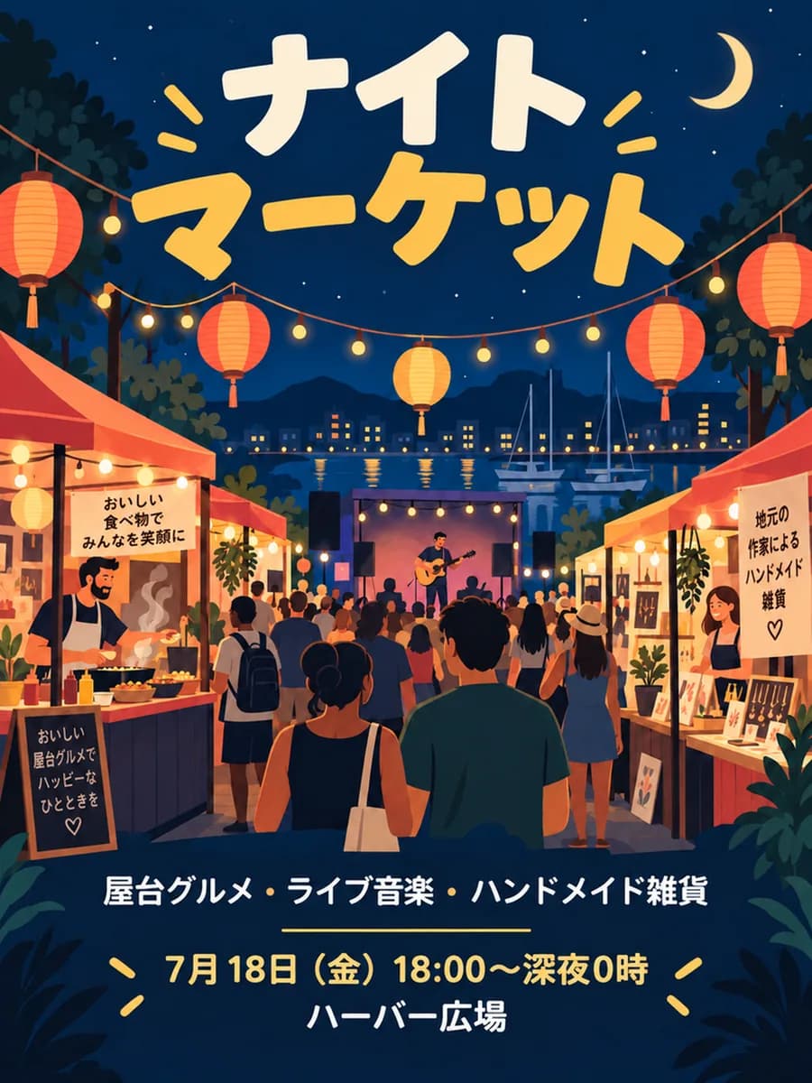 同一張夜市海報翻譯成日文,版面完全一致