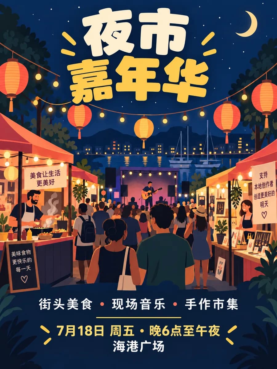 同一張夜市海報翻譯成簡體中文,版面完全一致