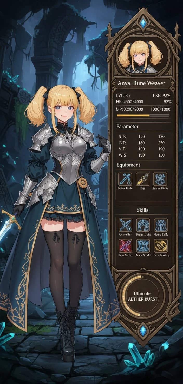 UI สถานะตัวละคร RPG หลังประมวลผล