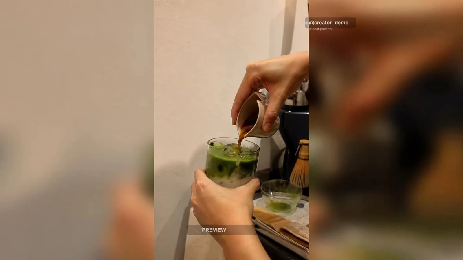 Vertikale Videovorschau mit Benutzernamen- und Vorschau-Wasserzeichen